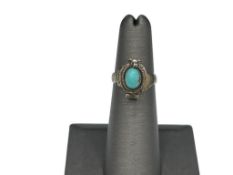 VINTAGE STERLING SILVER OVAL CABOCHON TURQUOISE POISON RING