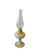 20TH CENTURY STUDIO POTTERY DRIP GLAZE BULBOUS FOOTED OIL LAMP WITH CHIMNEY