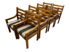 SET OF EIGHT VINTAGE 1976 LADDER BACK DINING CHAIRS WITH UPHOLSTED CUSHIONED SEATS