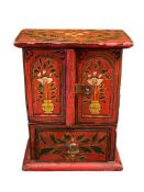 VINTAGE TOLE PAINTED WOOD ASIAN DESIGN JEWELRY CHEST BOX FEATURING FLORAL DESIGN