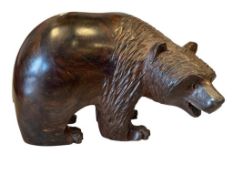LARGE HAND CARVED GRIZZLY BEAR IRON WOOD STATUE