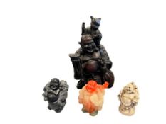 FOUR RESIN AND COMPOSITE LAUGHING BUDDHA FIGURES