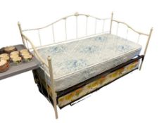 IVORY FRENCH STYLED METAL DAY / TRUNDLE BED AND WHITE METAL TWIN HEADBOARD