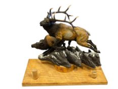 RESIN BULL AND COW ELK WILDLIFE SCULPTURE