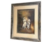VINTAGE LISTED NEVADA ARTIST ALICE CARDELLI SWETT ORIGINAL OIL ON CANVAS PAINTING OF TWO WOMEN