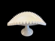 FENTON SILVER CREST MILK GLASS RUFFLED RIM BANANA BOWL