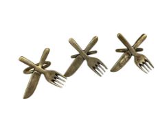VINTAGE BRASS PLATED CROSSED FORK AND SPOON NAPKIN RINGS CIRCA 1960'S - 1970'S