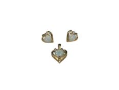 10K YELLOW GOLD OPALITE AND CZ HEART PENDANT AND EARRINGS SET