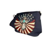 MONTANA WEST LADIES HANDBAG FEATURING SIMULATED TURQUOISE ACCENTED CROSS WITH AMERICAN FLAG THEME