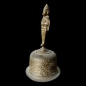 Engraved Brass Bell with Standing Figure Handle