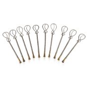 VINTAGE 20thC SET OF 10 HERMÈS GILT SOLID SILVER GILT CHAMPAGNE STIRRERS, FRANCE