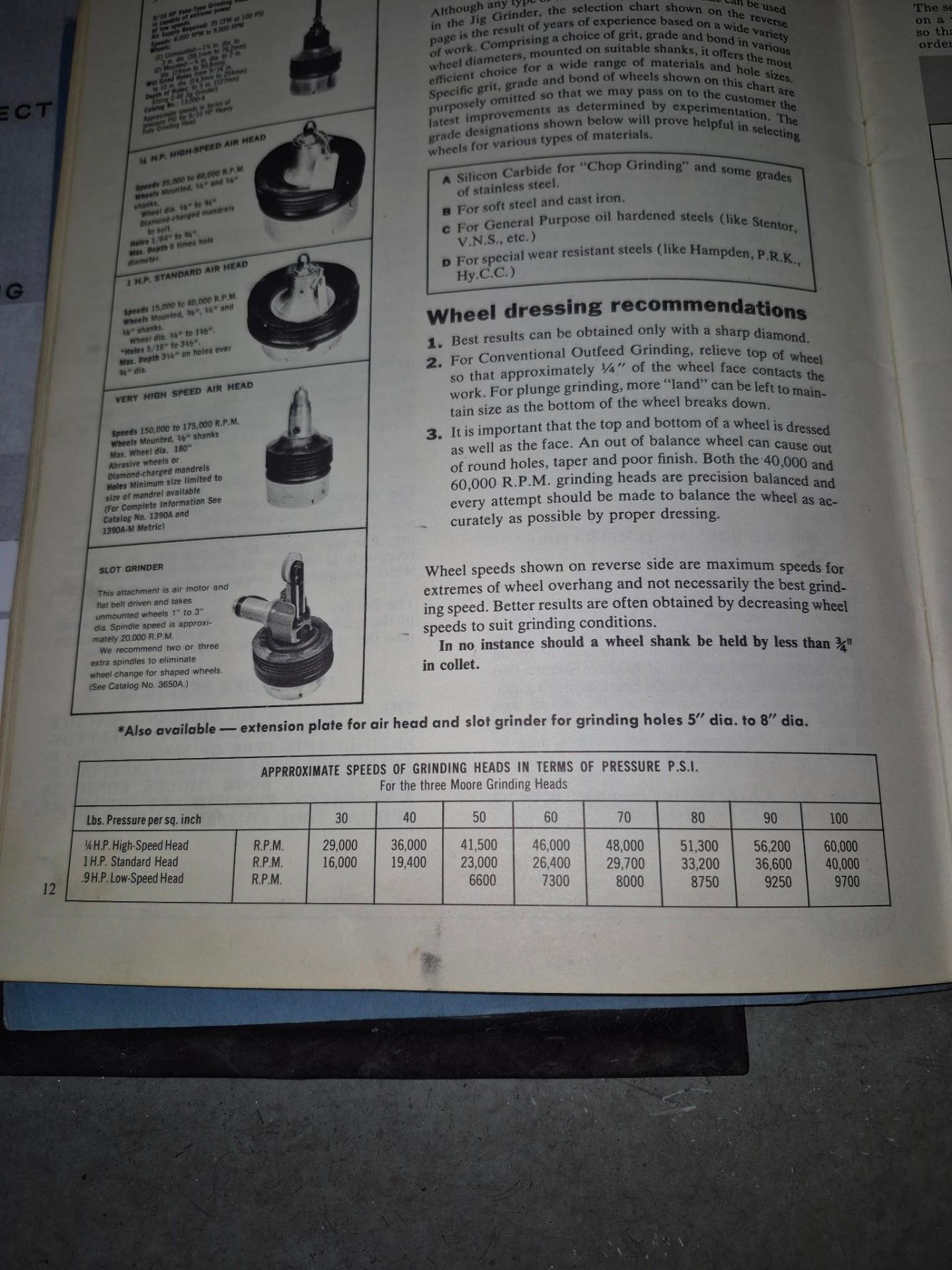 MOORE MODEL G18 JIG GRINDER, 175,000 RPM VHS GRINDING HEAD, TOOLING & ACCESSORIES INCLUDED - Image 55 of 57