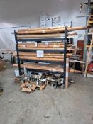 LOADED MEDIUM DUTY TEAR DROP SHOP RACK OF ASSORTED ROUND BAR STOCK, MOSTLY IN SHIPPING TUBES