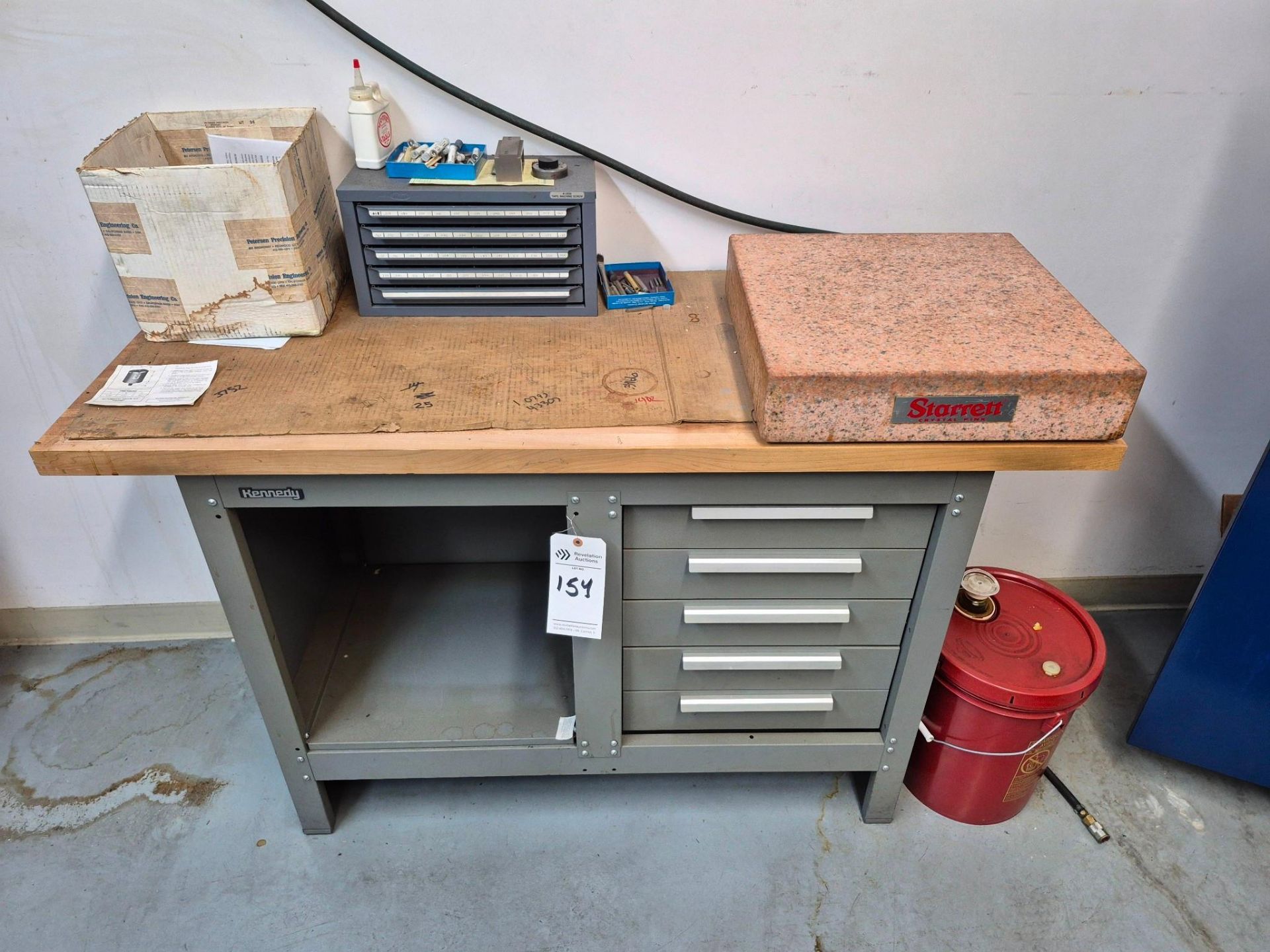 KENNEDY 5 DRAWER WORK BENCH, HUOT 5 DRAWER TAPSET CHEST, STARRETT GRANITE SURFACE BLOCK