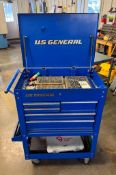 U.S.GENERAL MOBILE 5 DRAWER INDUSTRIAL ROLLER CART, LOADED W/ MISC. SETS OF PIN GAUGES
