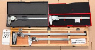 SET OF 4 DIAL CALIPERS, 3 IN CASES (1 STARRET, 1 FOWLER, 2 GENERIC)