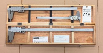 SET OF 2 VERNIER CALIPERS IN WOOD CASES, 1DIAL CALIPER. (2 MITUTOYO, 1 FOWLER)