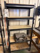 3 LIGHT DUTY TEAR DROP SHOP RACKS, PLYWOOD SHELVES