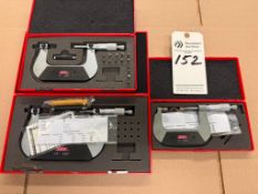 MATCHED SET OF 3 SPI OUTSIDE MICROMETERS WITH INTERCHANGEABLE TIPS, IN CASES