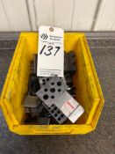 SMALL TUB OF ASSORTED V-BLOCKS, 1-2-3 BLOCKS AND CLAMPS