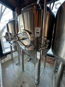 300 GALLON STAINLESS STEEL VERTICAL CONE BOTTOM DOME TOP TANK W/ DWYER TSW TEMPERATURE SWITCH