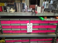 STEEL SHELVING UNIT FILLED WITH ASSORTED DRILLS, MILLS, AND BORES