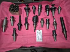 ASSORTED CAT 40 TOOL HOLDERS WITH ASSORTED TOOLING AND PULL STUDS