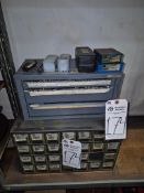 HARDWARE STORAGE CABINETS FILLED WITH ASSORTED TAPS AND MILLS