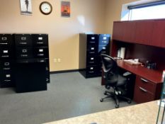 ASSORTED OFFICE FURNITURE AND FILING CABINETS * CHAIRS AND CONTENTS NOT INCLUDED