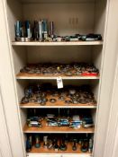 DOUBLE-DOOR INDUSTRIAL STORAGE CABINET FILLED ASSORTED THREAD, PLUG, AND RING GAUGES