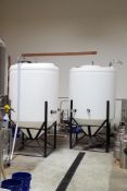 (2) 500 GALLON FOOD GRADE PLASTIC CONICAL FERMENTER WITH CIP PORT ON TOP AND ACCESS ON TOP