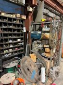 CONTENTS OF CORNER OF MAINTENANCE CRIB, WELDING EQUIPMENT, PIPE THREADING EQUIPMENT, ETC