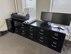 HP PRINTER, COMPUTER MONITORS AND FILE CABINETS