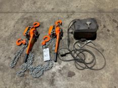 (2) MANUAL LEVER CHAIN HOISTS AND DAYTON ELECTRIC WINCH