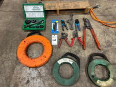 ASSORTED HAND TOOLS - PLIERS, CUTTERS, CRIMPERS, KNOCKOUT PUNCH KIT & MORE