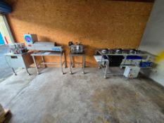 2021 LOYNDS MINI CANDY FORMING LINE (ROLLER,SIZER,FORMER,COOL TABLE) W/ FULL SIZE HOT & COLD TABLES