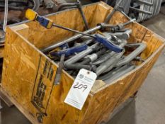 WOOD CRATE BIN OF ASSORTED CLAMPS