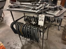 STEEL METAL SHOP TABLE LOADED WITH ASSORTED STEEL WELDING CLAMPS, ALL IN AND ON INCLUDED
