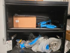 METAL CABINET & (2) SHELVES OF CONTENTS - MANUAL & ELECTRONIC FLOW VALVES