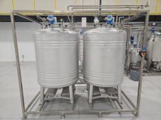 2017 TANK SKID WITH (2) 250 GALLON STAINLESS STEEL DOME TOP PRESSURE TANKS