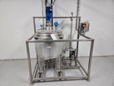 2016 50 GALLON STAINLESS STEEL JACKETED SPLIT LID AGITATED TANK SKID