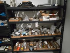 SHELVING WITH CONTENTS - SPARE HARDWARE, SEALS, GASKET, PRESSURE GAUGES, HOSES