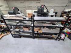 ASSORTED ALUMINUM PLATES, BARSTOCK, AND T-SLOT EXTRUSIONS WITH (2) HEAVY-DUTY SHELVING UNITS