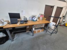 SMALL SHIPPING DEPARTMENT INCLUDES GX430D LABEL MAKER WITH LAPTOP, AND WORKBENCH WITH CONTENTS