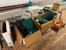 RUST-OLEUM STRIPING MACHINE AND ASSORTED FLOOR MAINTENANCE PADS