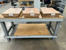 WORKBENCH WITH (3) STARRETT CRYSTAL PINK GRANITE INSPECTION PLATES