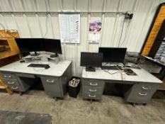 LOT OF 2 VINTAGE STEEL TANKER DESKS WITH MONITORS AND APC UPS