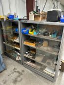 LOT OF 2 GLASS-DOOR TOOLING CABINETS WITH PRECISION MACHINE SHOP ACCESSORIES