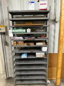 10-SHELF INDUSTRIAL STORAGE RACK WITH STEEL SHIM STOCK AND ABRASIVES