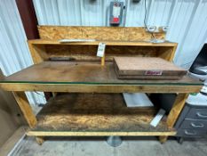 STARRETT GRADE A PINK GRANITE SURFACE PLATE WITH WOODEN WORKBENCH
